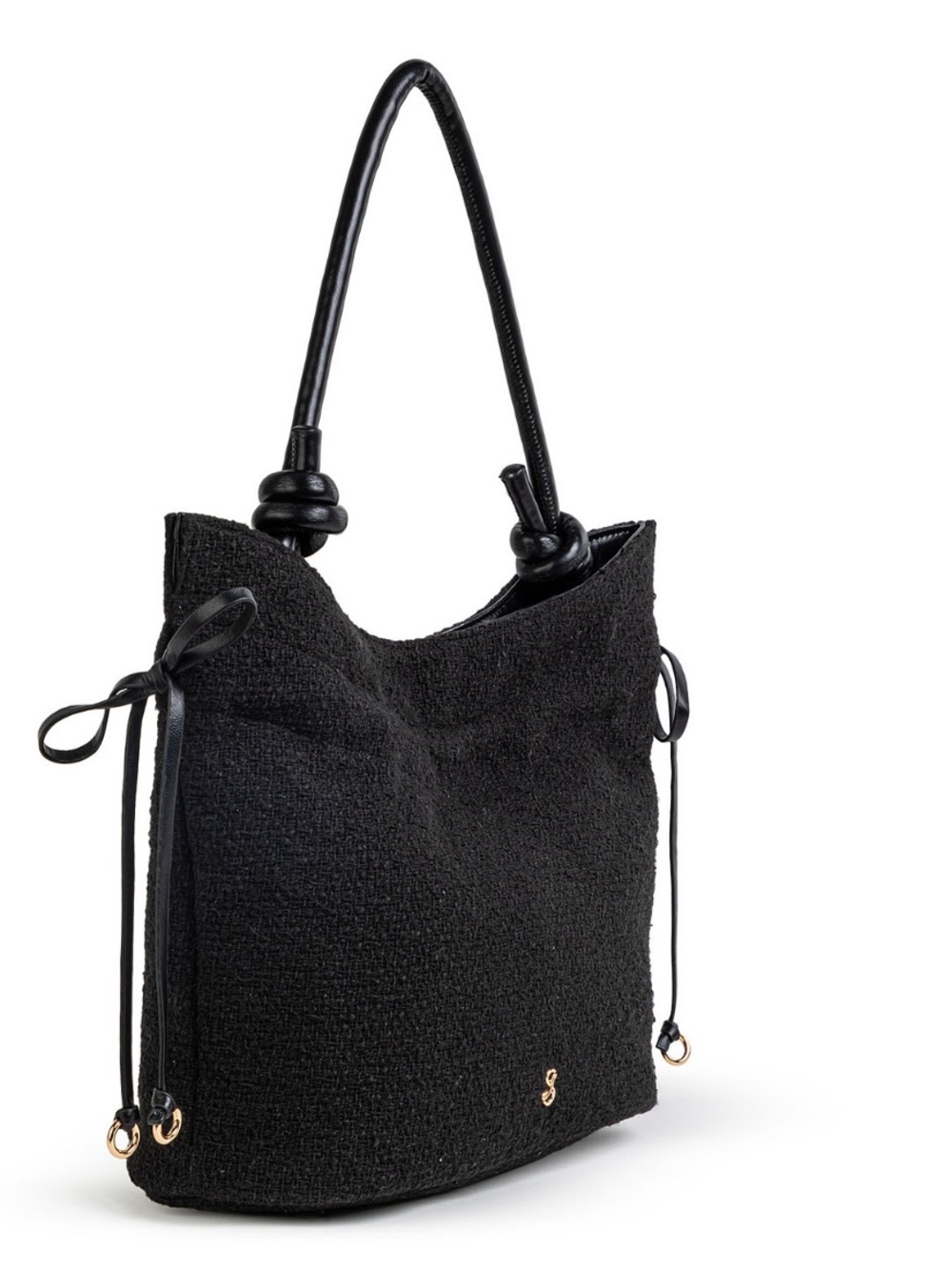 Sam & Libby Black Textured Bucket Shoulder Bag with Knot Handle - Picture 3 of 7